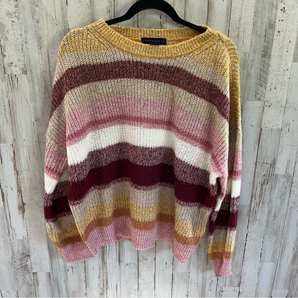 Sanctuary Womens Blur The Lines Striped Crew Neck Sweater Gold Wool Mohair6.3639 - Picture 1 of 7